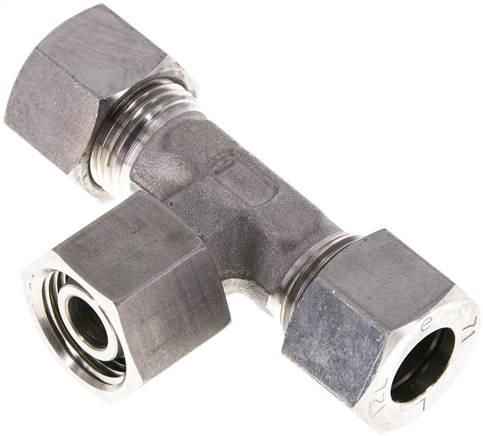 Einstellb. T-Schneidringverschraubung 12 L (M18x1,5), 1.4571, mit Dichtkegel und O-Ring