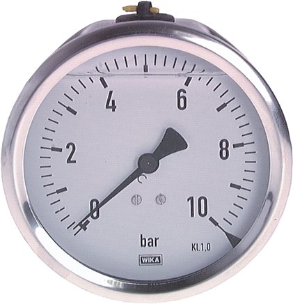 Glycerin-Manometer waagerecht (CrNi/Ms),100mm, 0 - 1bar