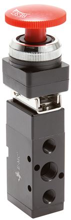 5/2-Wege Not-Aus-Taster-Ventil, rot, G 1/4" (Abluft G 1/8")