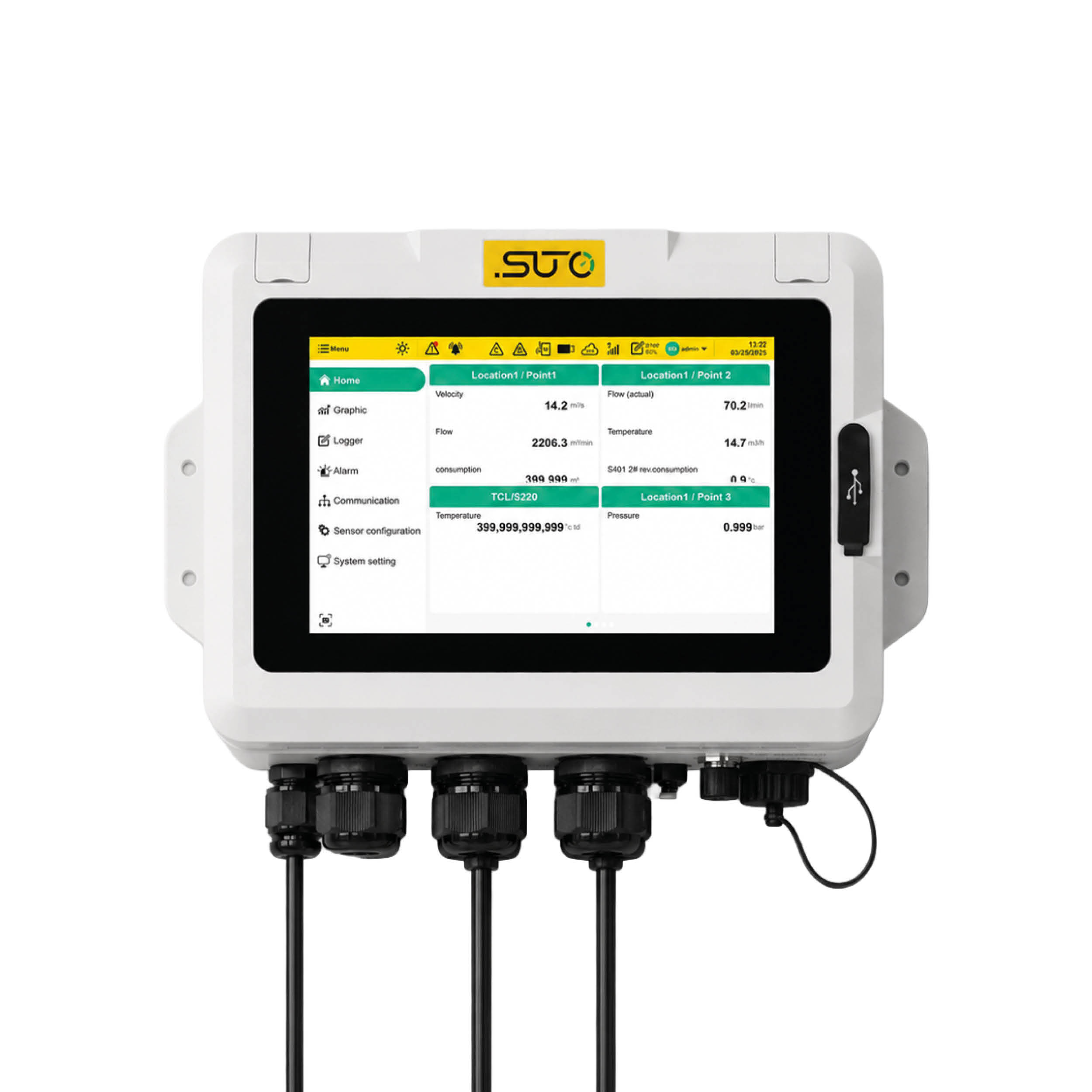 S332 Display und Datenlogger, Wandgehäuse, Modbus + 8 Analogeingänge (4-20 mA), 10 GB