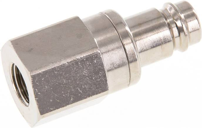 Kupplungsstecker (NW10) G 1/4"(IG), Messing vernickelt, beidseitig absperrend