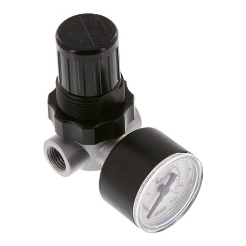 Mini regolatore di pressione G 1/4", 0,5 - 10 bar, dipendente dalla pressione di pre-pressione