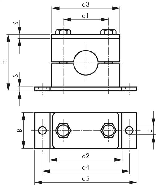 Rohrschelle, 13,7mm, Baugröße 1, schwere Baureihe, verlängerte Anschweißplatte
