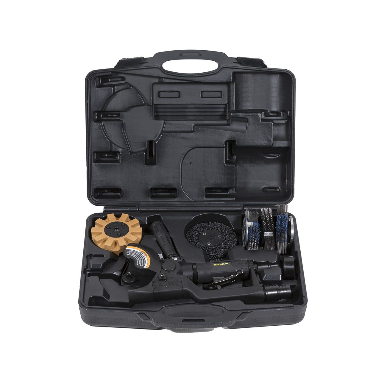 Rodcraft RC7095K Druckluft MBX Multi-Schleifer, stufenlose Geschwindigkeitsregulierung, verstellbarer Handgriff, mit viel Zubehör, im Kunststoffkoffer