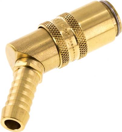 Temperier-Schnellkupplung (Winkel 45°) 9mm Zapfen, 9 (3/8")mm Schlauch, für Stecker beidseitig absperrend