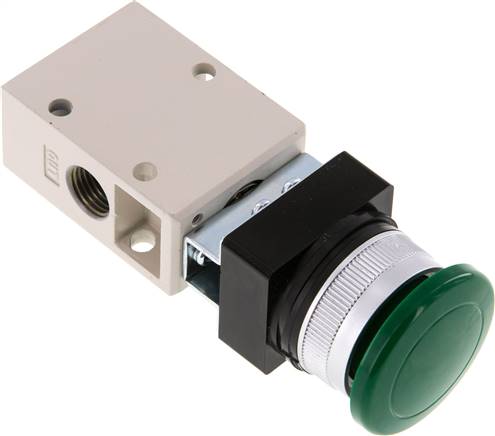 3/2-Wege Ventil G 1/4", Pilztaster grün