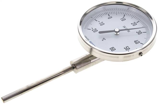 Bimetallthermometer, senkrecht D100/0 bis +80°C/160mm, Edelstahl