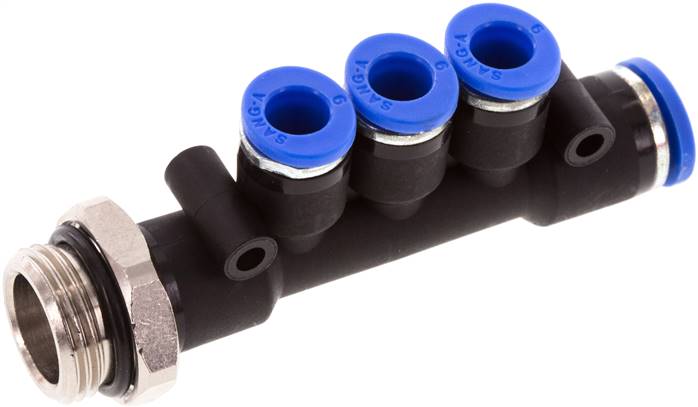 Steckanschluss-Mehrfachvert. G 3/8"-8mm-6mm, IQS-Standard 3 Abgänge