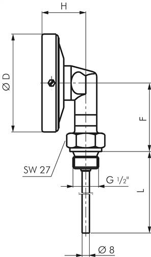 Bimetallthermometer, senkrecht D100/-30 bis +50°C/200mm