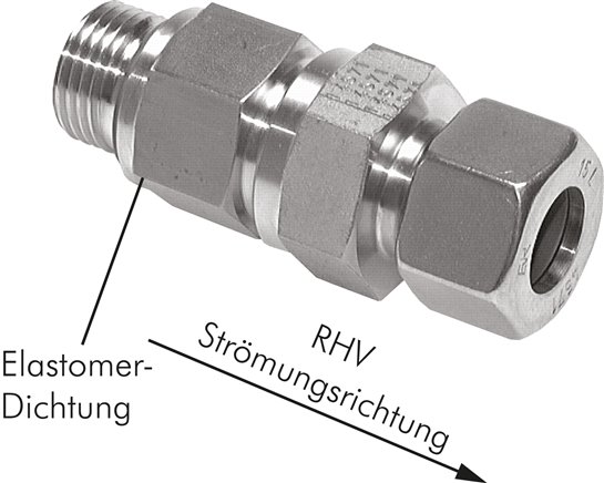 Hydraulik-Rückschlagventil 28 L (M36x2)-G 1", Stahl verzinkt, Durchfluss Gewinde zu Rohr