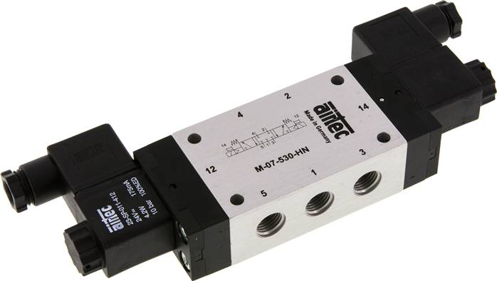 5/3-Wege Magnetventil, G 1/4", Mittelstellung geschlossen, 230 V AC