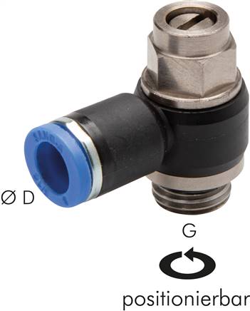Winkel-Drosselrückschlagventil M 5-6mm,abluftregelnd (Standard), gesichert verstellbar