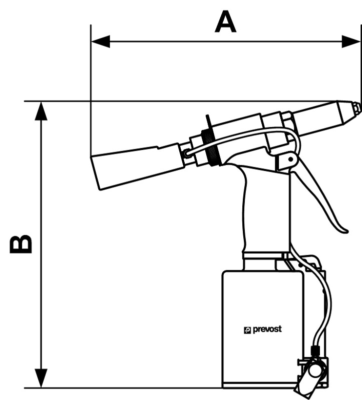 Prevost Hydraulisch-pneumatische Nietmaschine mit Absaugvorrichtung Durchmesser = 2,4 - 6,4