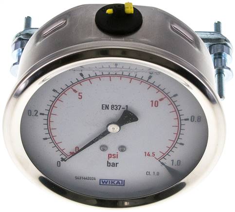 Glycerin-Einbaumanometer, 3kt-Frontring, 100mm, 0 - 1 bar