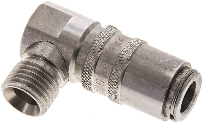 90°-Temperier-Schnellkupplung 9mm Zapfen,M 14x1,5(AG), Edelstahl, ohne Ventil