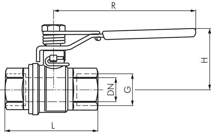 Messing-Kugelhahn, G 1/4", -0,98 bis 65bar, federschließend