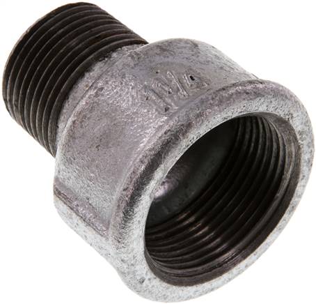 Reduziernippel R 1"(AG)-Rp 1-1/4"(IG), Temperguss verzinkt