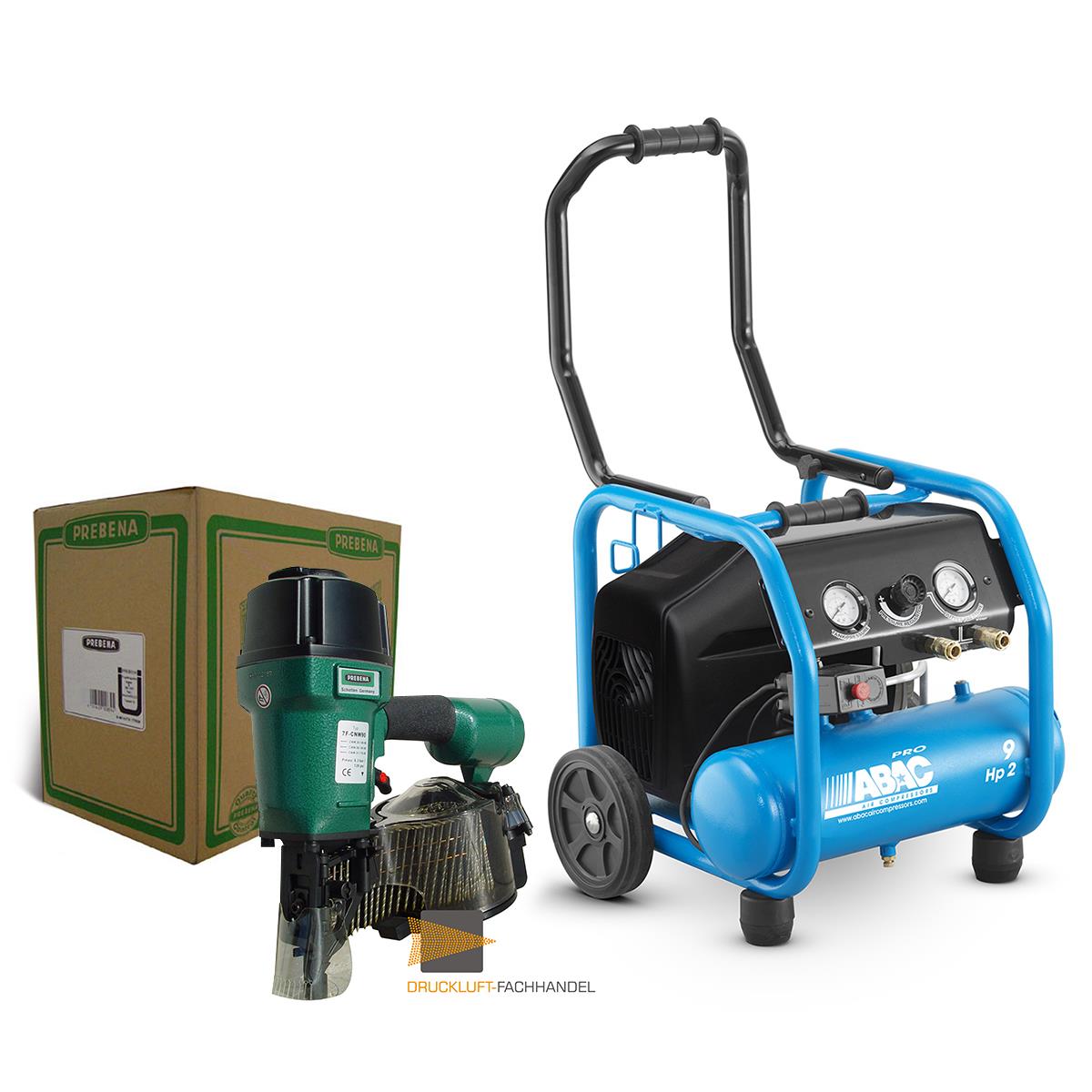 AKTION ABAC Kolbenkompressor L30P inkl. Coilnagler 7F-CNW90 + 40 Packungen Coilnägel CNW31/80BKRI
