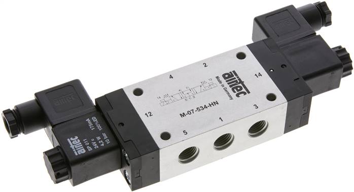 5/3-Wege Magnetventil, G 1/4", Mittelstellung belüftet, 230 V AC