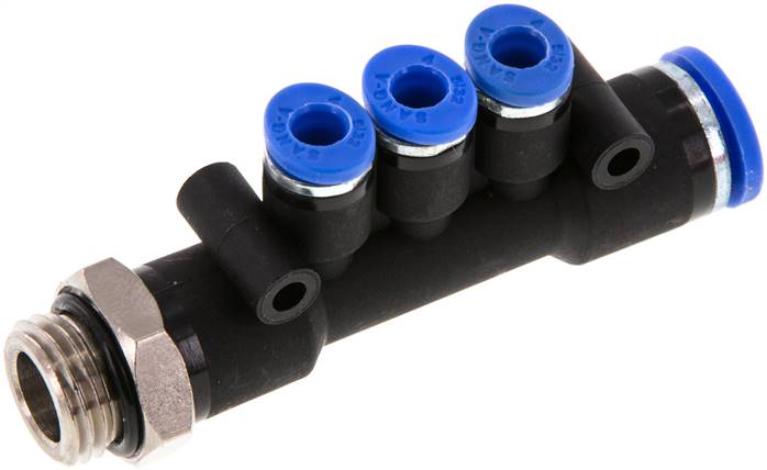 Steckanschluss-Mehrfachvert. G 1/4"-8mm-4mm, IQS-Standard 3 Abgänge