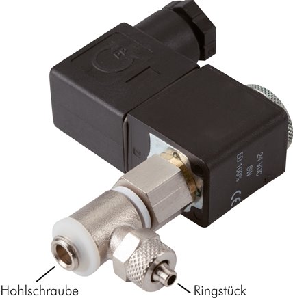 Hohlschrauben-Magnetventil G 1/8-6 x 4, 3/2-Wege, 24 V= (NC)PE-Ringstück