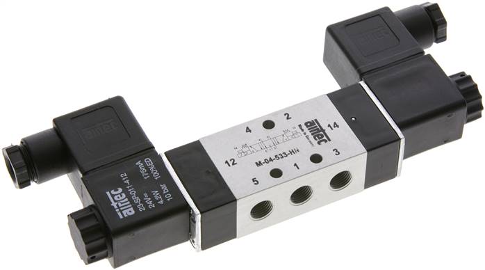 5/3-Wege Magnetventil, G 1/8", Mittelstellung entlüftet, 24 V AC, NW 4