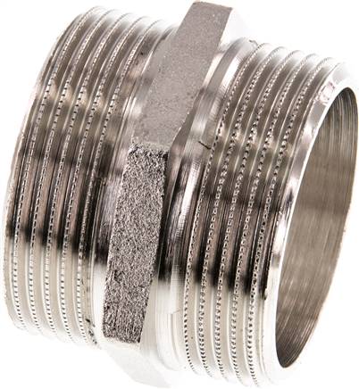 Doppelnippel G 1-1/2"-G 1-1/2", Messing vernickelt