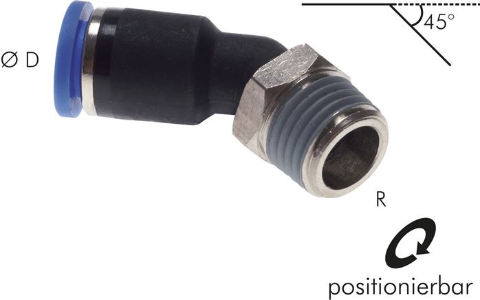 45°-Steckanschluss R 1/2"-8mm, IQS-Standard