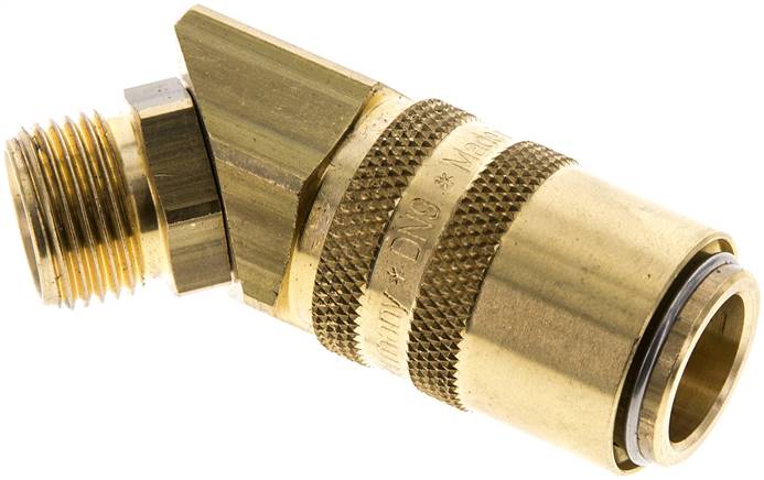 45°-Temperier-Schnellkupplung 13mm Zapfen,G 3/8"(AG), Messing, mit Entriegelungssicherung