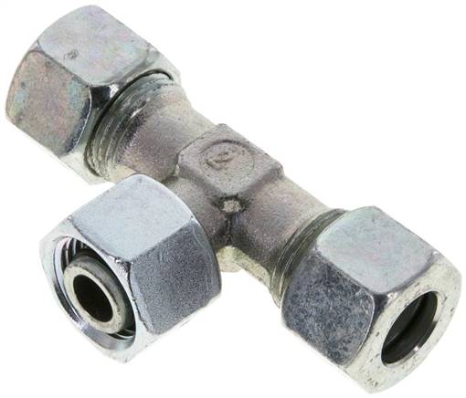 Einstellb. T-Schneidringverschraubung 12 L (M18x1,5), Stahl verzinkt, mit Dichtkegel und O-Ring