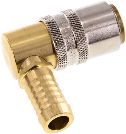 Temperier-Schnellkupplung (Winkel 90°) 13mm Zapfen, 13 (1/2")mm Schlauch, ohne Ventil mit Entriegelungssicherung