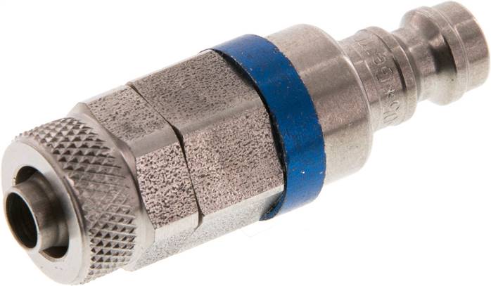 Kupplungsstecker (NW5) 8x6mm Schlauch, Edelstahl, beidseitig absperrend, blau