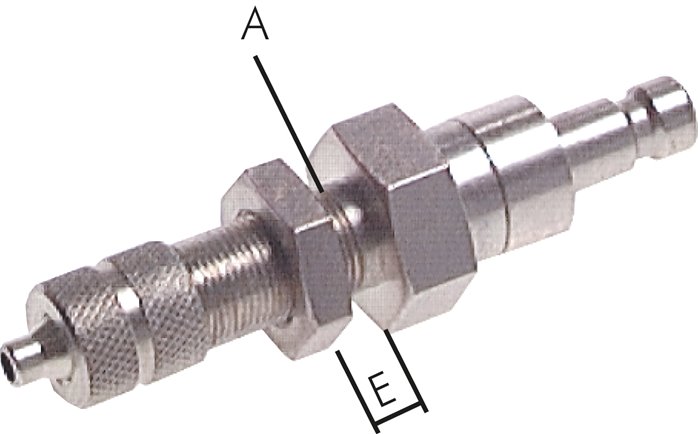 Schott-Kupplungsstecker (NW2,7) 4,3x3mm Schlauch, Messing vernickelt, beidseitig absperrend