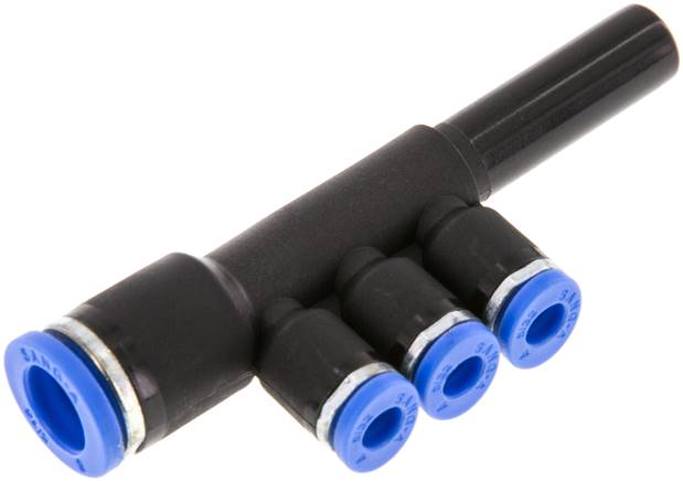 Steckanschluss-Mehrfachvert. 8mm-4mm, IQS-Standard, Steckanschluss 3 Abgänge