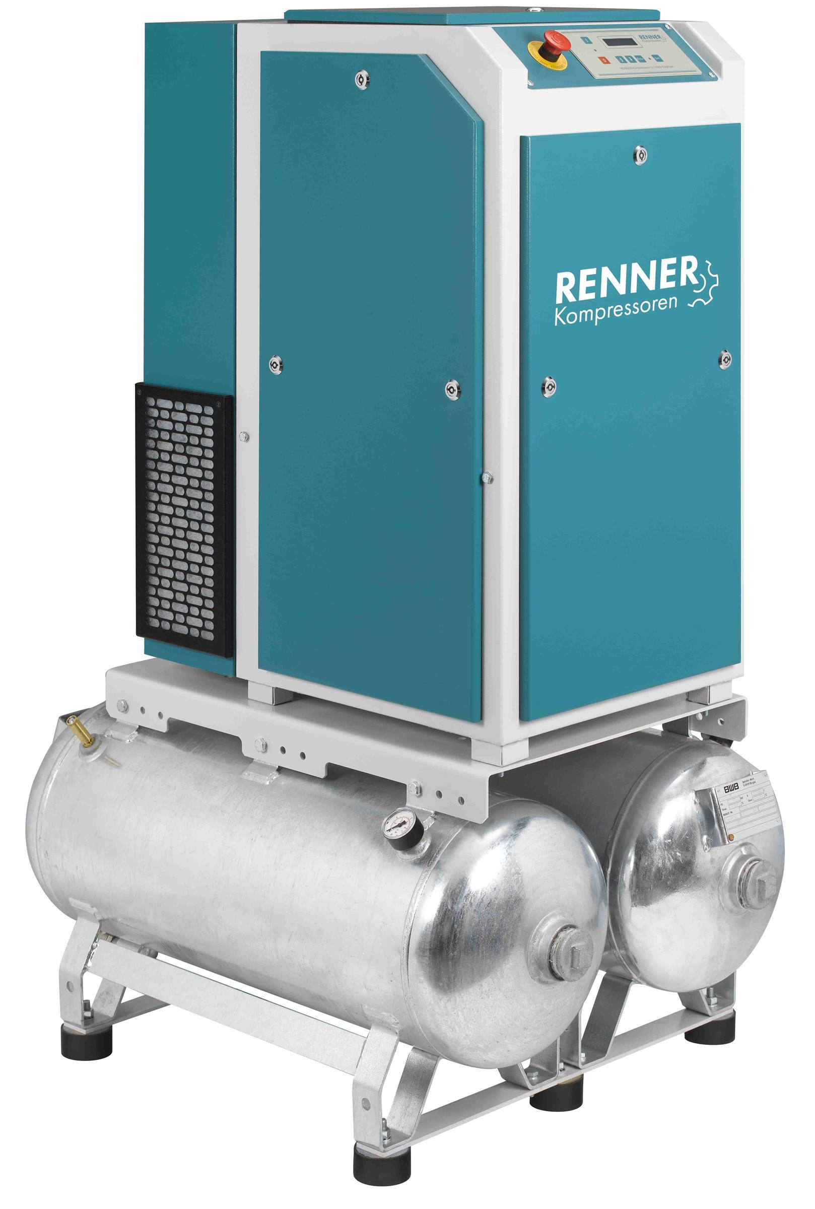RENNER-Kompressor RSDF-PRO 5,5 auf 2x90 Liter Behälter- frequenzgeregelter Schraubenkompressor