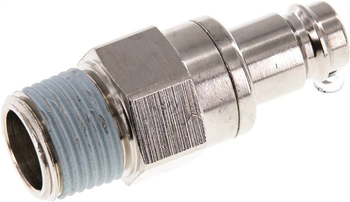 Kupplungsstecker (NW10) R 1/2"(AG), Messing vernickelt, beidseitig absperrend