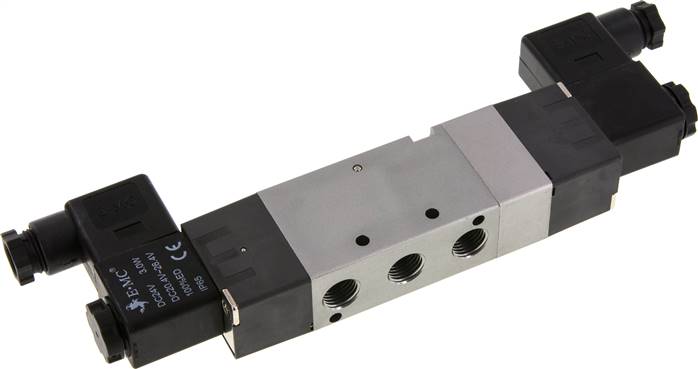 5/3-Wege Magnetventil, G 1/4", Mittelstellung geschlossen, 24 V=, Pilot: Polyamid