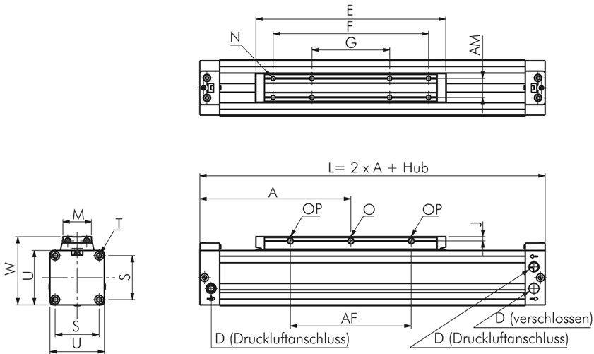 Kolbenstangenloser Zylinder,  Kolben Ø 63 mm, Hub 400 mm