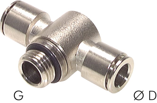 Kompakt-Steckanschluss, T-Stück, einfach, MS vernickelt, Schlauch D 12 mm, Anschluss 3/8"