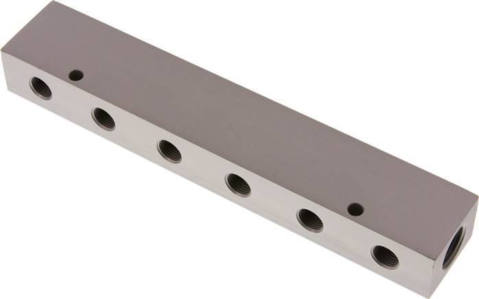 Verteilerleiste 2 x G 1/2"-6 x G 1/4", Aluminium eloxiert