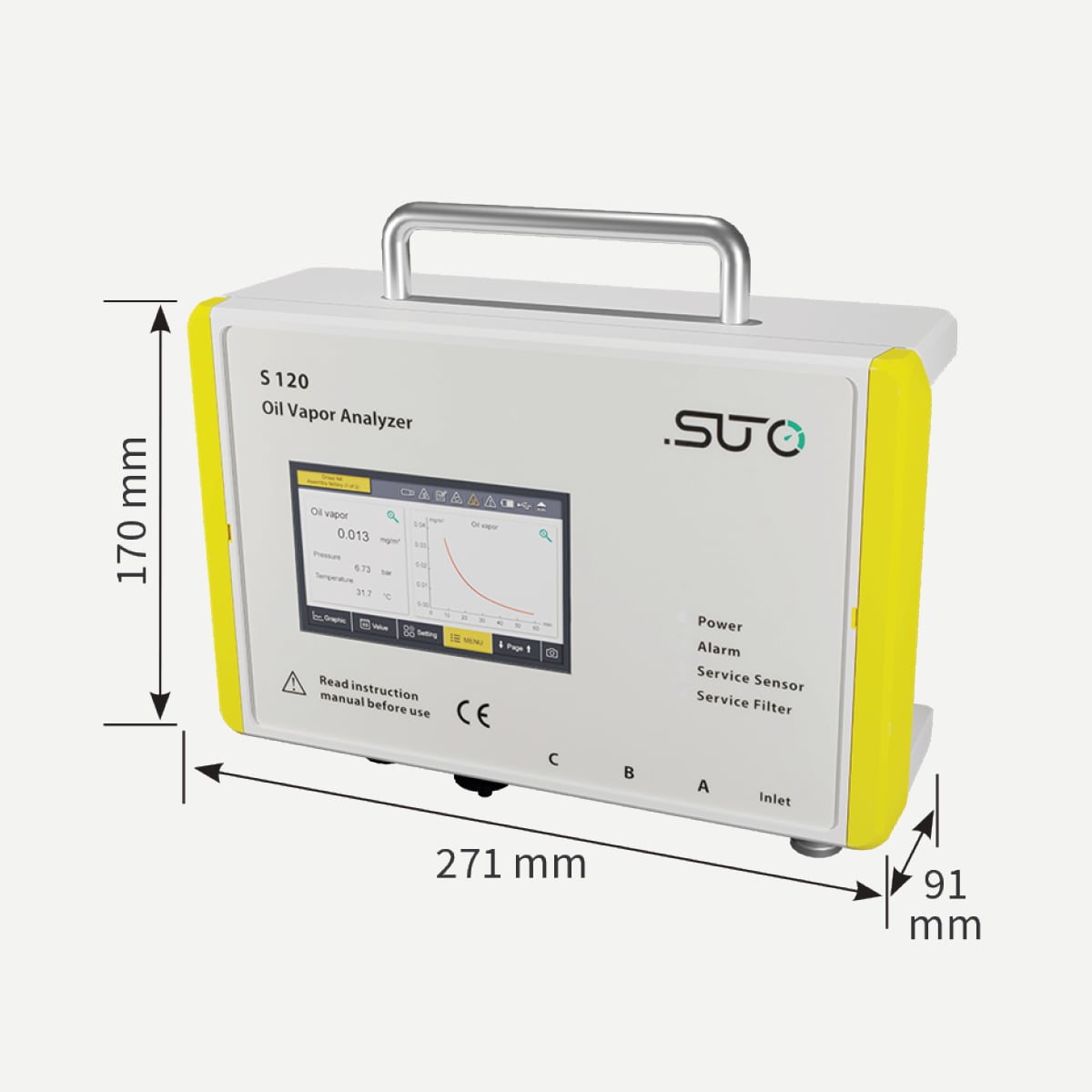 S120 Öldampf-Monitor Druckluft 0,001-5 mg/m³ mit Taupunktsensor, Touchdisplay, Datenlogger