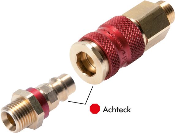 Schnellkupplung (NW7,2) 9 (3/8")mm Schlauch, rot, Achteck SW12