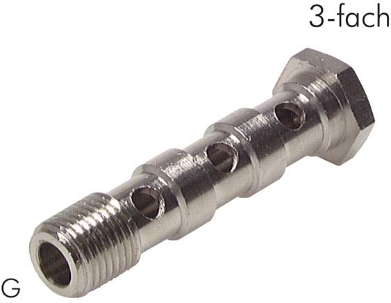 Hohlschraube, 3-fach G 3/8"-79mm, Messing vernickelt