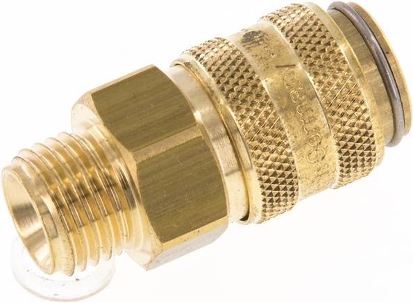 Temperier-Schnellkupplung 9mm Zapfen,G 1/4"(AG), Messing, für Stecker beidseitig absperrend