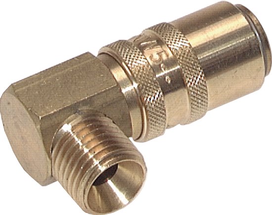90°-Temperier-Schnellkupplung 9mm Zapfen,M 14x1,5(AG), Edelstahl, für Stecker beidseitig absperrend