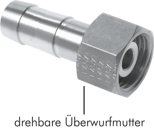 Schlauchtülle, mit Mutter G 1"-19 (3/4")mm, 1.4571