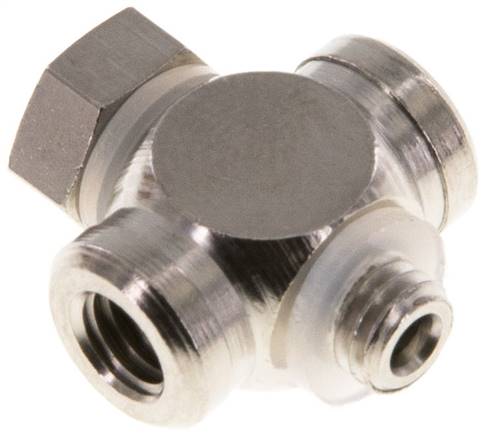 T-Verschraubung M 5 AG/IG, Messing vernickelt, m. Hohlschraube