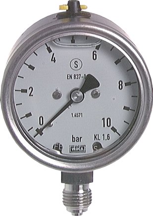 Gly.-Sicherheits-Manometer senkrecht,63mm, -1 bis 0 bar