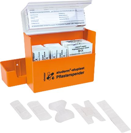 Pflasterspender aus ABS-Kunststoff, 160 x 122 x 57 mm, orange