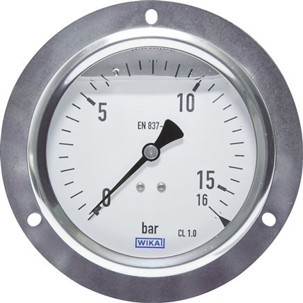 Glycerin-Einbaumanometer,Frontring, 100mm, 0 - 16 bar